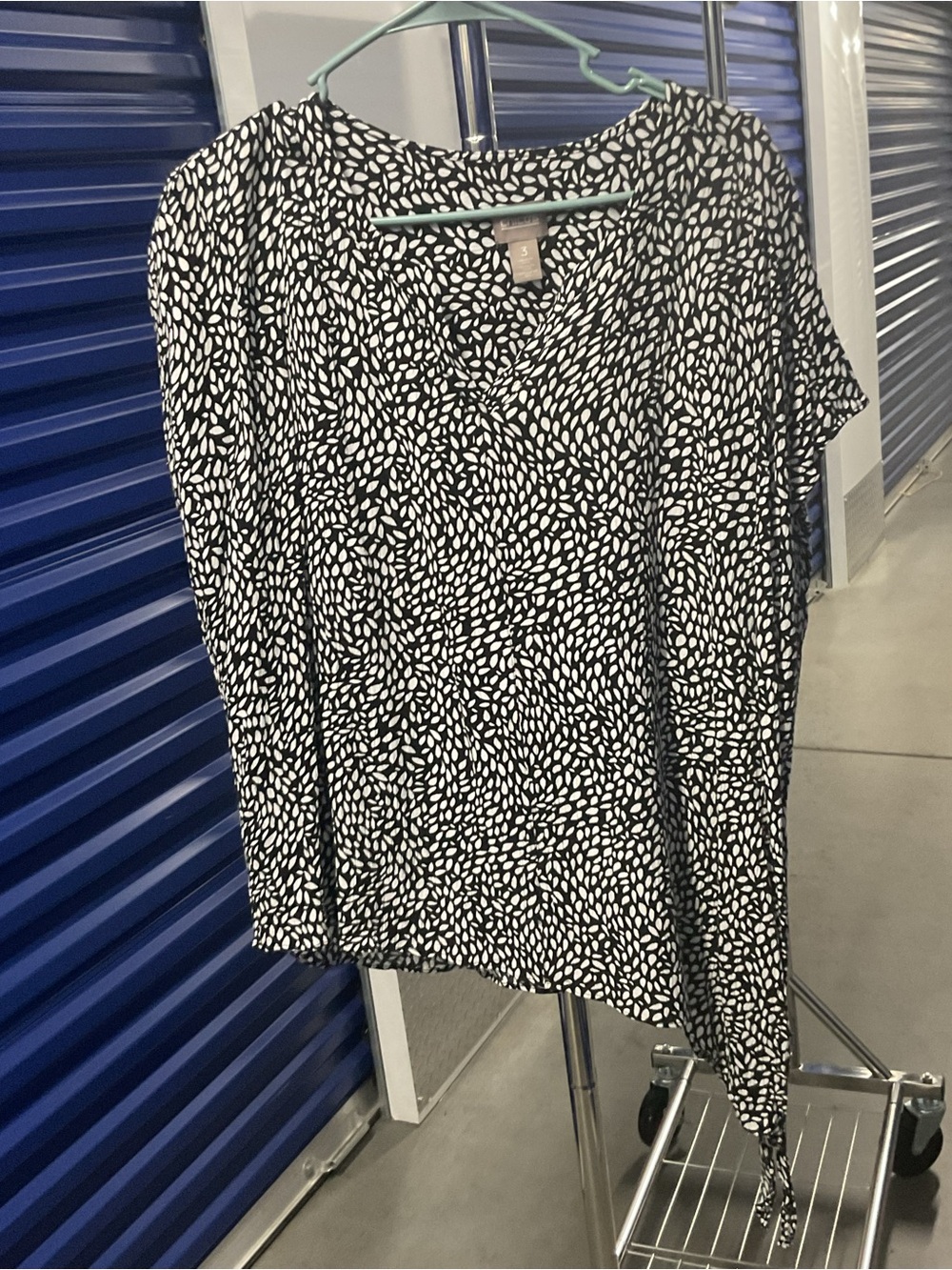 Chico's Black and White Printed Short-Sleeve V-Neck Blouse